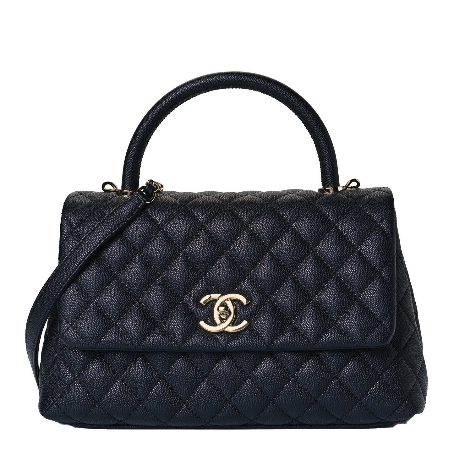 Caviar Quilted Small Coco Handle Flap Black