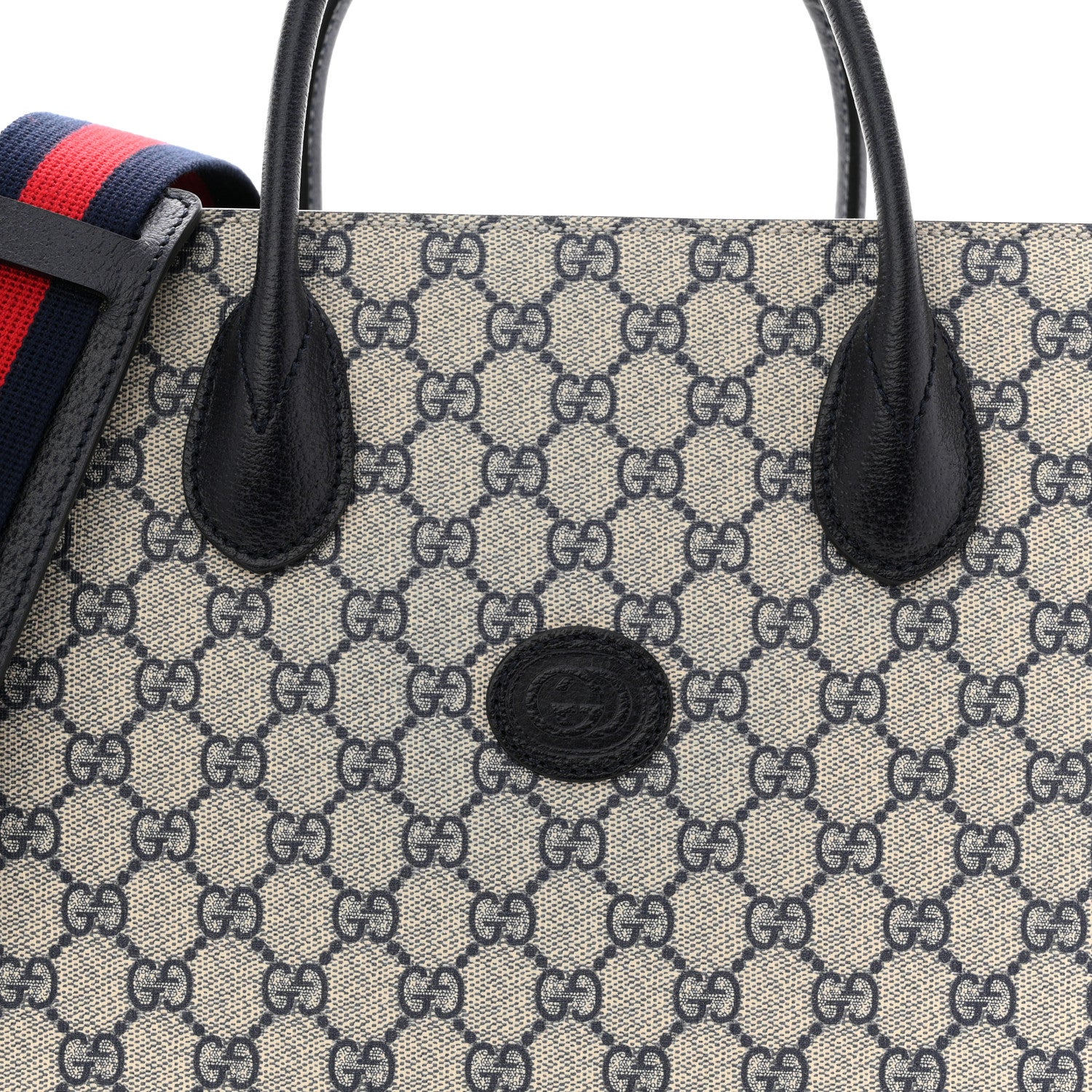 Gucci GG Supreme Monogram Azalea Calfskin Medium Retro Interlocking G Tote Bag Beige Blue 8 of 10