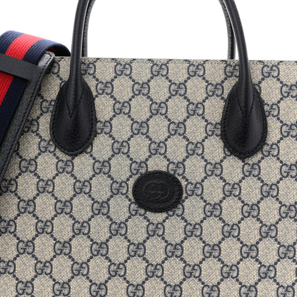 Gucci GG Supreme Monogram Azalea Calfskin Medium Retro Interlocking G Tote Bag Beige Blue 8 of 10