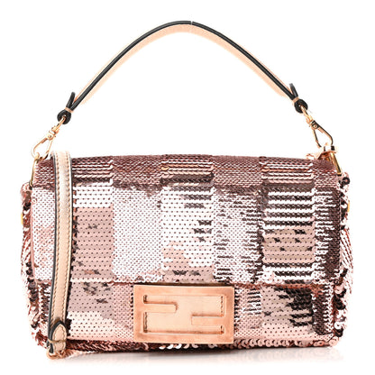 Fendi Sequin Metallic Nappa Pequin Mini Baguette Rame 1 of 13