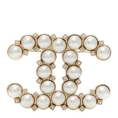 Chanel Pearl Crystal CC Brooch White Gold 1 of 5