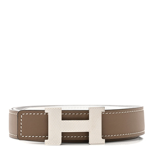 Epsom 32mm Guilloche H Belt 85 34 Etoupe White
