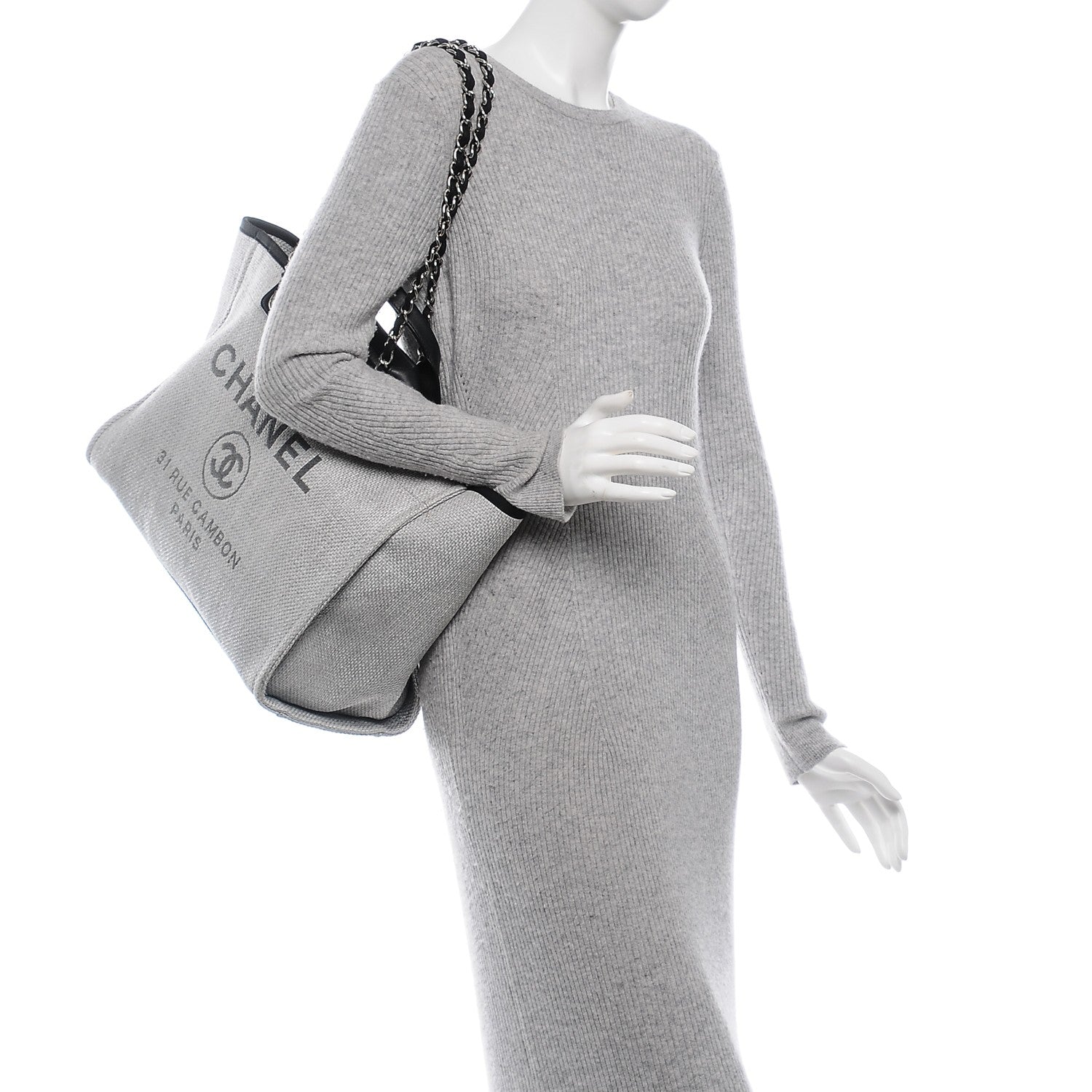 Chanel Canvas Large Deauville Tote Grey 2 of 8