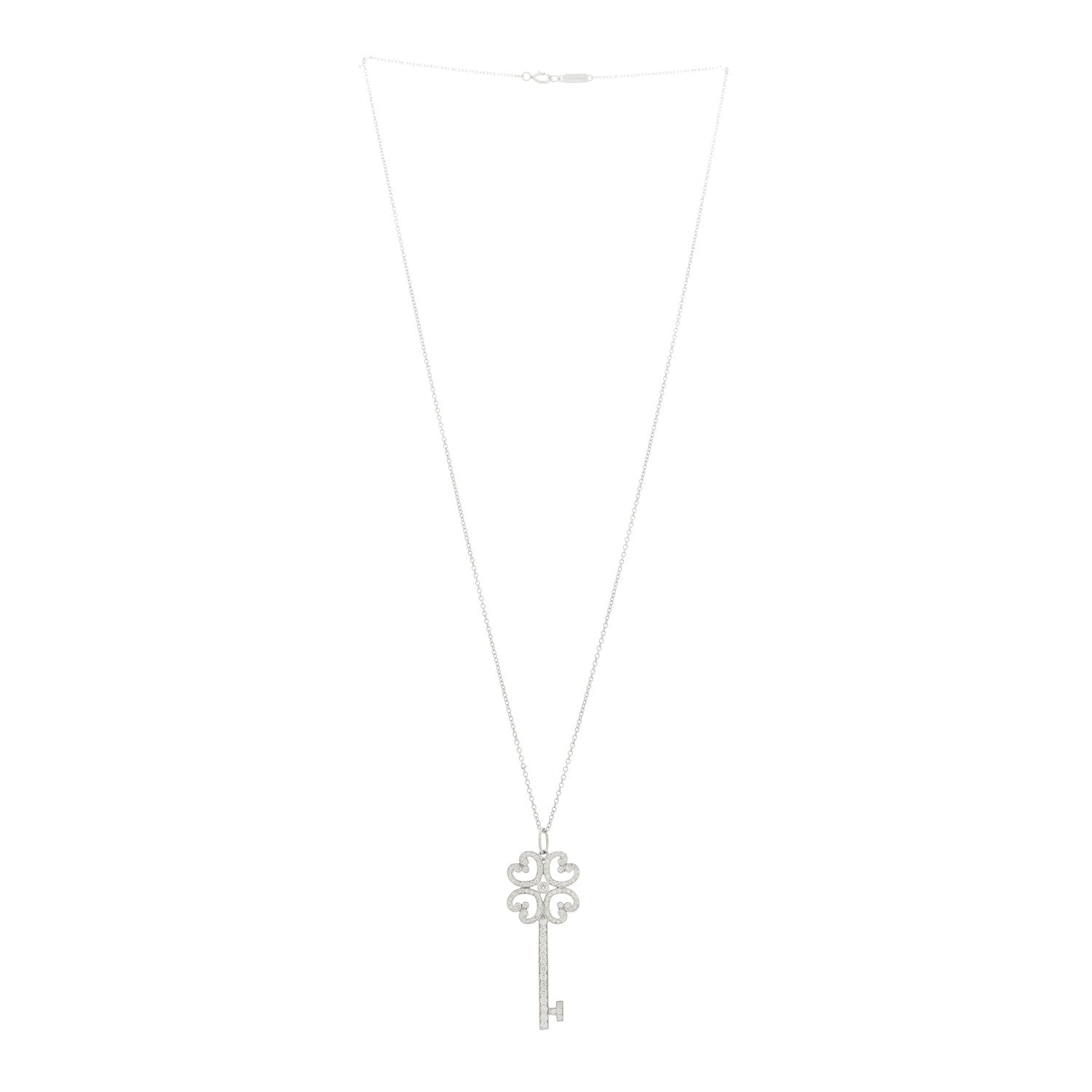 Tiffany Platinum Diamond Enchant Quatra Heart Key Pendant Necklace 3 of 5