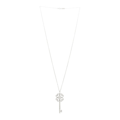 Tiffany Platinum Diamond Enchant Quatra Heart Key Pendant Necklace 3 of 5
