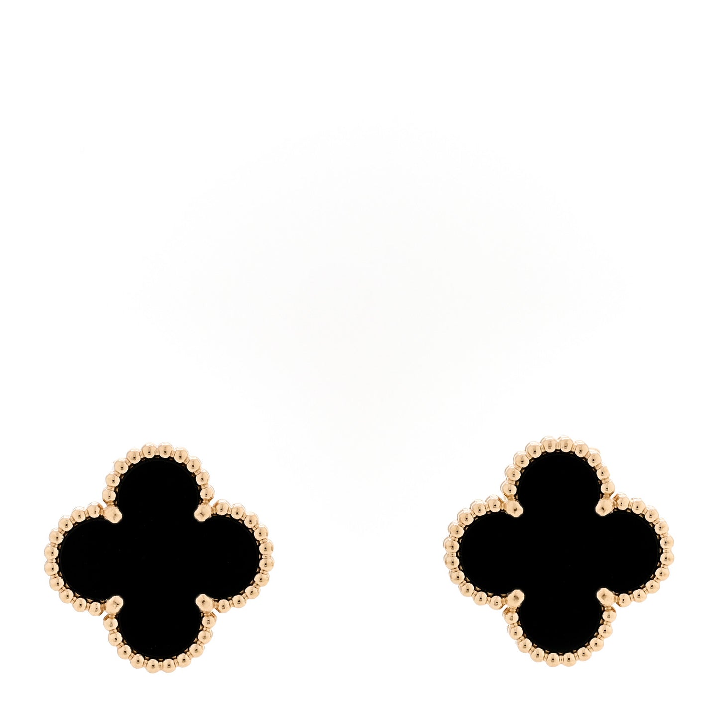 18K Yellow Gold Black Onyx Vintage Alhambra Earrings