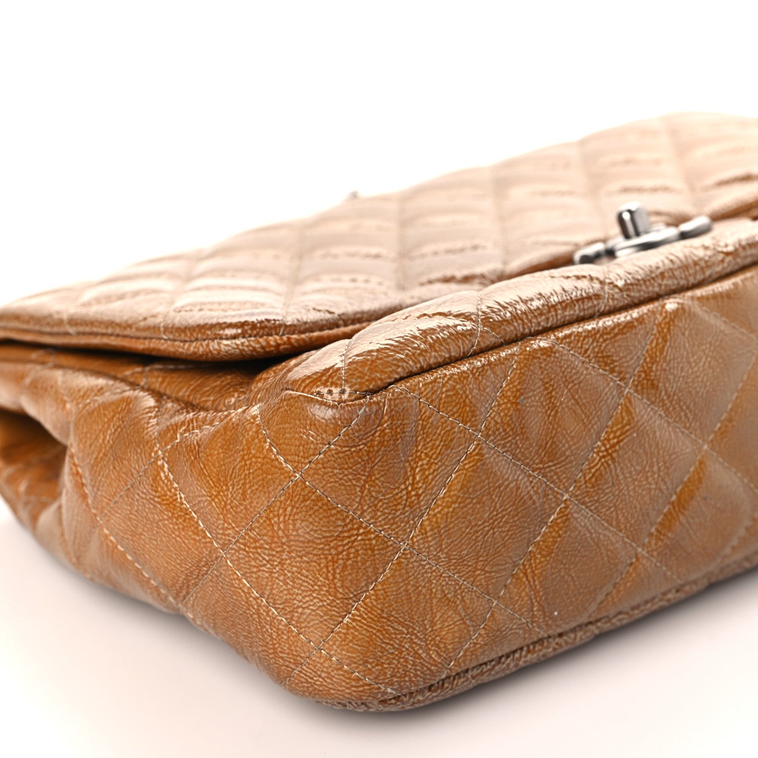 Chanel Crinkled Patent Quilted Jumbo Single Flap Beige 7 of 11