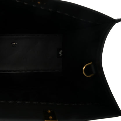 Fendi Vitello King Plexiglass Elaphe Snakeskin Print Logo Medium Fendi Sunshine Shopper Tote Dark Asphalt 5 of 9