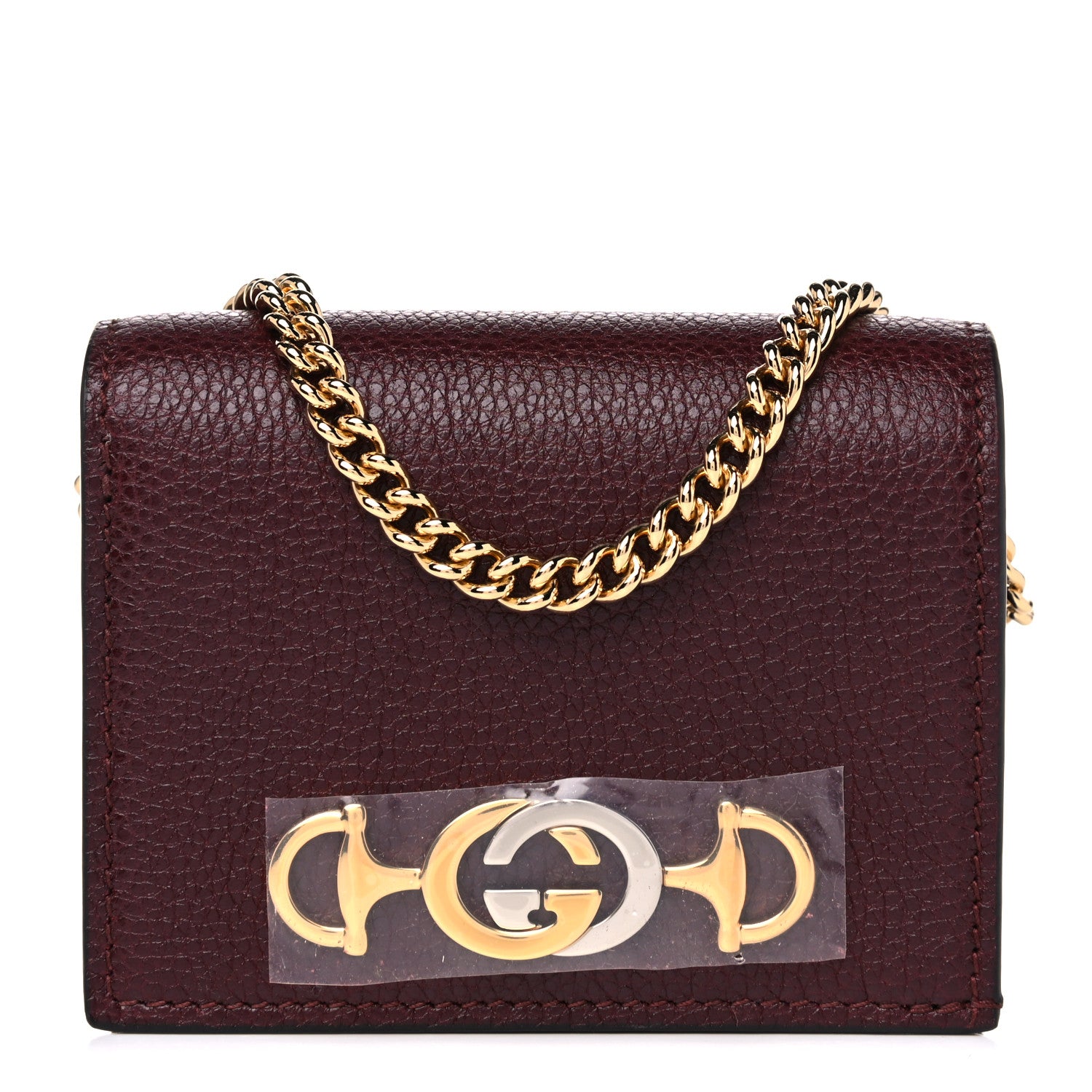 Gucci Grainy Calfskin Zumi Chain Card Case Wallet Vintage Bordeaux 1 of 8