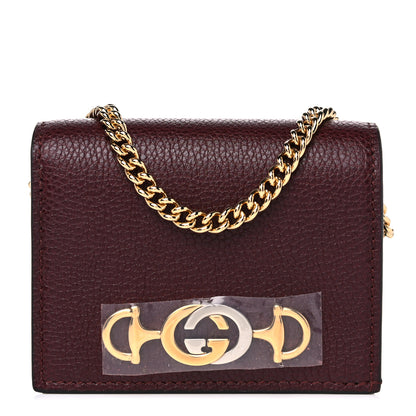 Gucci Grainy Calfskin Zumi Chain Card Case Wallet Vintage Bordeaux 1 of 8