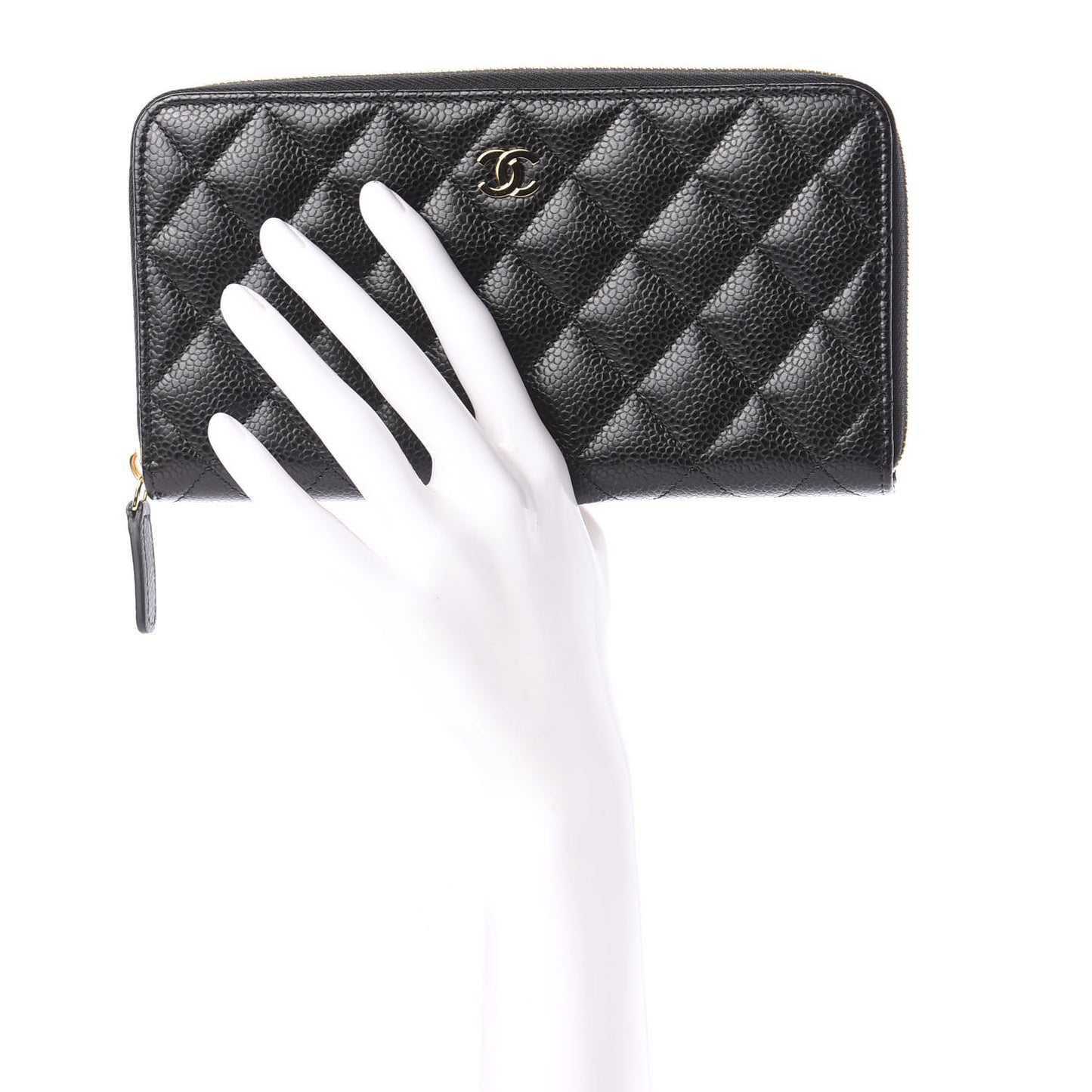 Caviar Quilted Large Gusset Zip Around Wallet Black