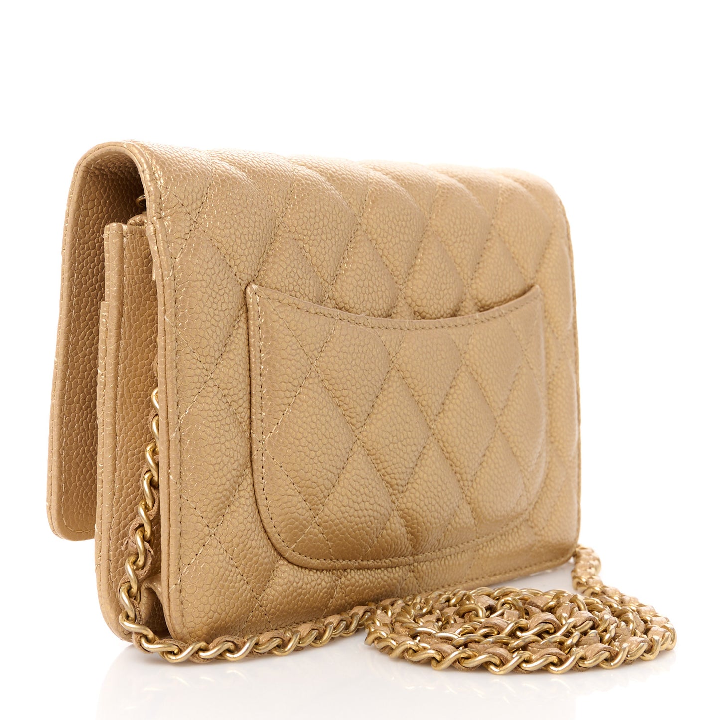 Pearly Caviar Quilted Wallet On Chain WOC Gold