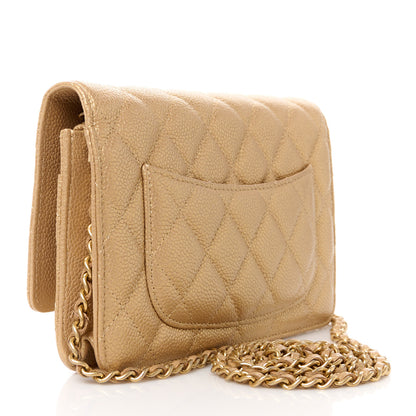 Chanel Pearly Caviar Quilted Wallet On Chain WOC Gold 3 of 12