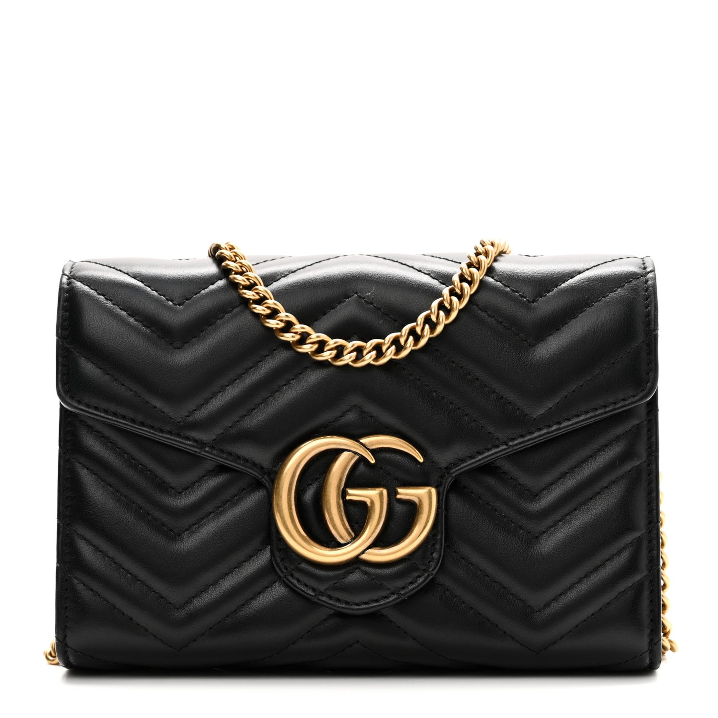 Calfskin Matelasse GG Marmont Chain Wallet Black