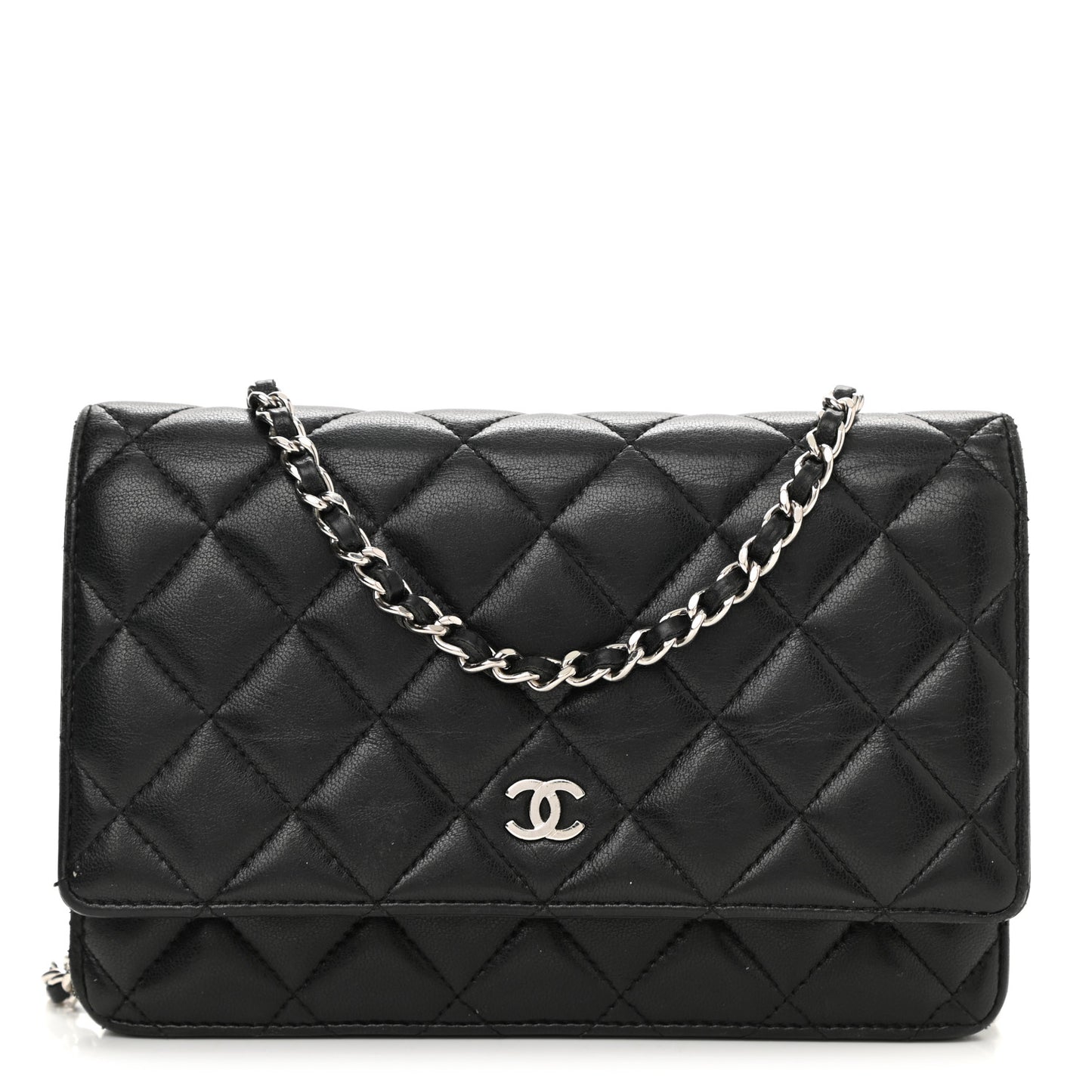 Lambskin Quilted Wallet On Chain WOC Black