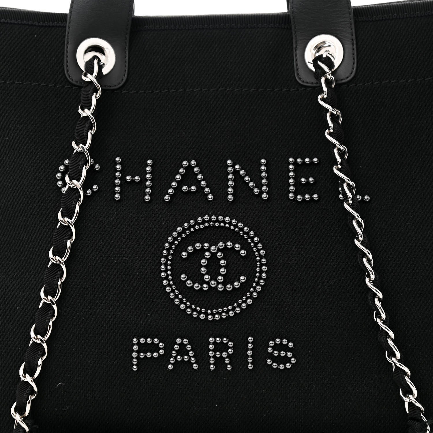 Chanel Canvas Pearl Medium Deauville Tote Black 7 of 14