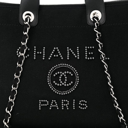 Chanel Canvas Pearl Medium Deauville Tote Black 7 of 14