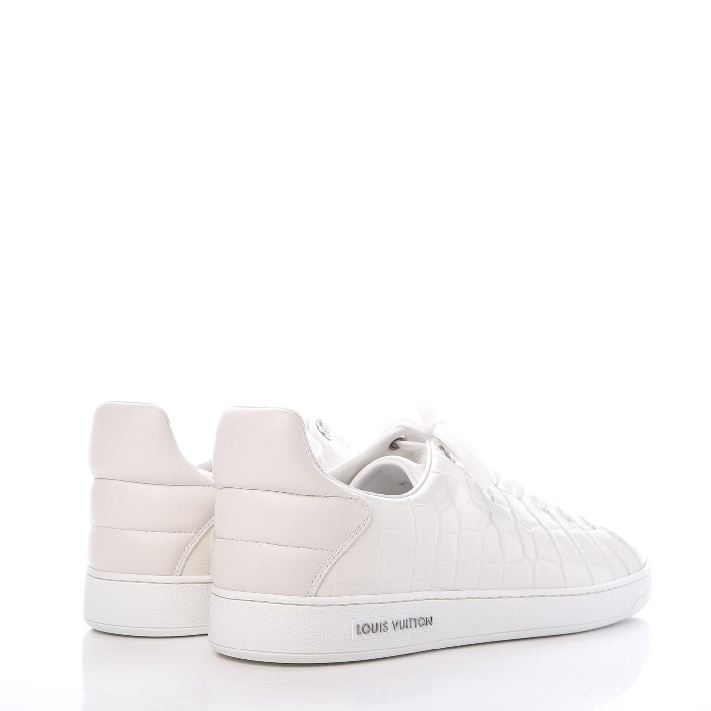 Calfskin Crocodile Embossed Frontrow Sneakers 44 White
