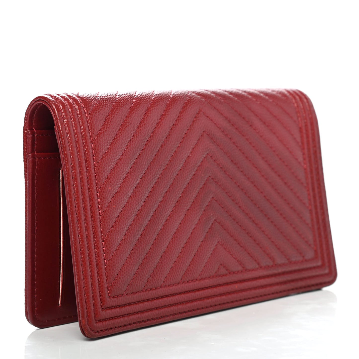 Caviar Chevron Quilted Boy Yen Wallet Red