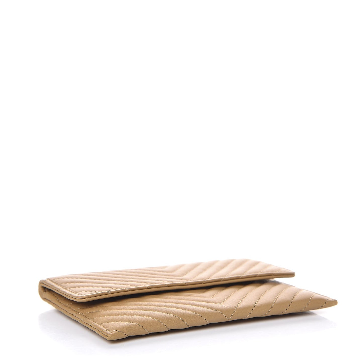 Calfskin Chevron Quilted Card Holder Beige