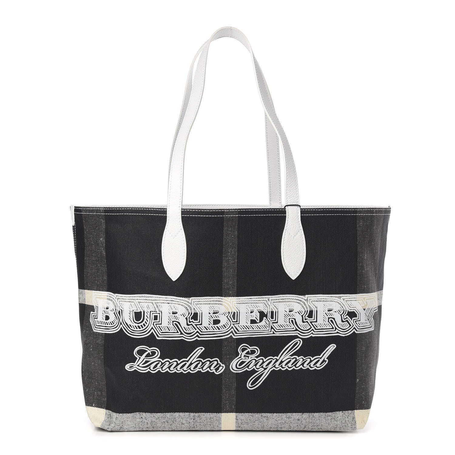 Burberry Coated Canvas Mega Check Medium Doodle Tote Black White 1 of 14