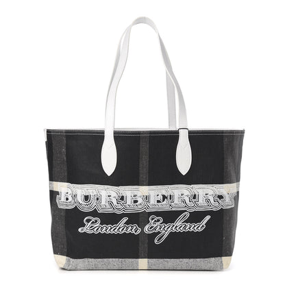 Burberry Coated Canvas Mega Check Medium Doodle Tote Black White 1 of 14