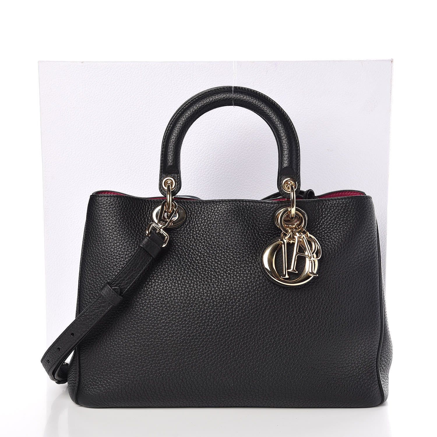 Christian Dior Bullcalf Medium Diorissimo Tote Black Rose Indien 11 of 11