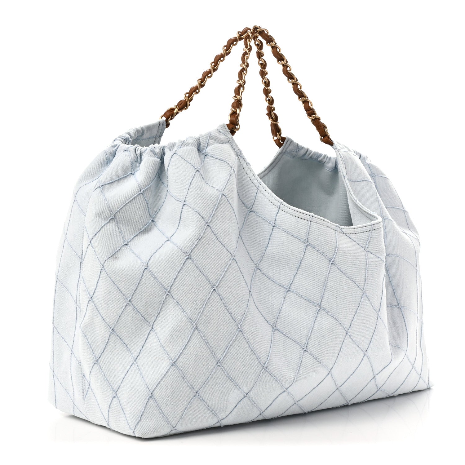 Chanel Denim Calfskin Quilted Coco Beach Small Shopping Tote Light Blue Brown 4 of 11