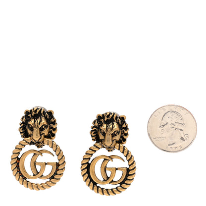 Gucci Metal Double G Lion Head Clip On Earrings Aged Gold 2 of 4