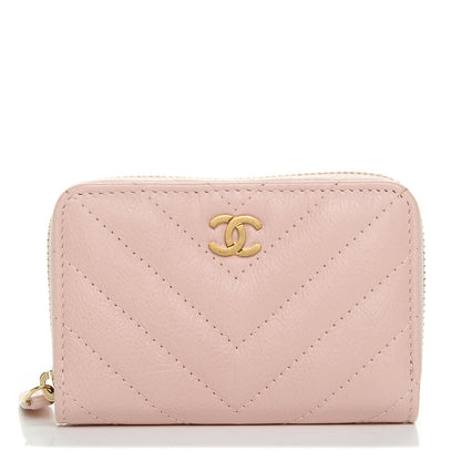 Chanel Calfskin Chevron Quilted Zip Around Coin Purse Light Pink 1 of 7
