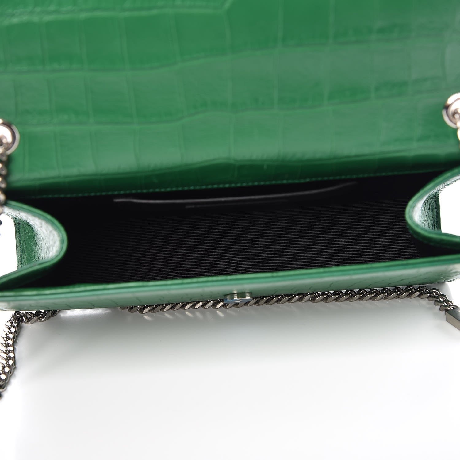 Saint Laurent Calfskin Crocodile Embossed Medium Classic Monogram Kate Tassel Satchel Green 5 of 7