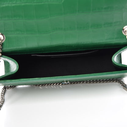 Saint Laurent Calfskin Crocodile Embossed Medium Classic Monogram Kate Tassel Satchel Green 5 of 7