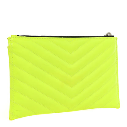 Saint Laurent Patent Grain De Poudre Matelasse Chevron Monogram Bill Pouch Neon Yellow 3 of 13