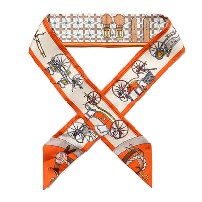 Hermes Silk Les Voitures Nouvelle Twilly Orange Beige Gris 1 of 4