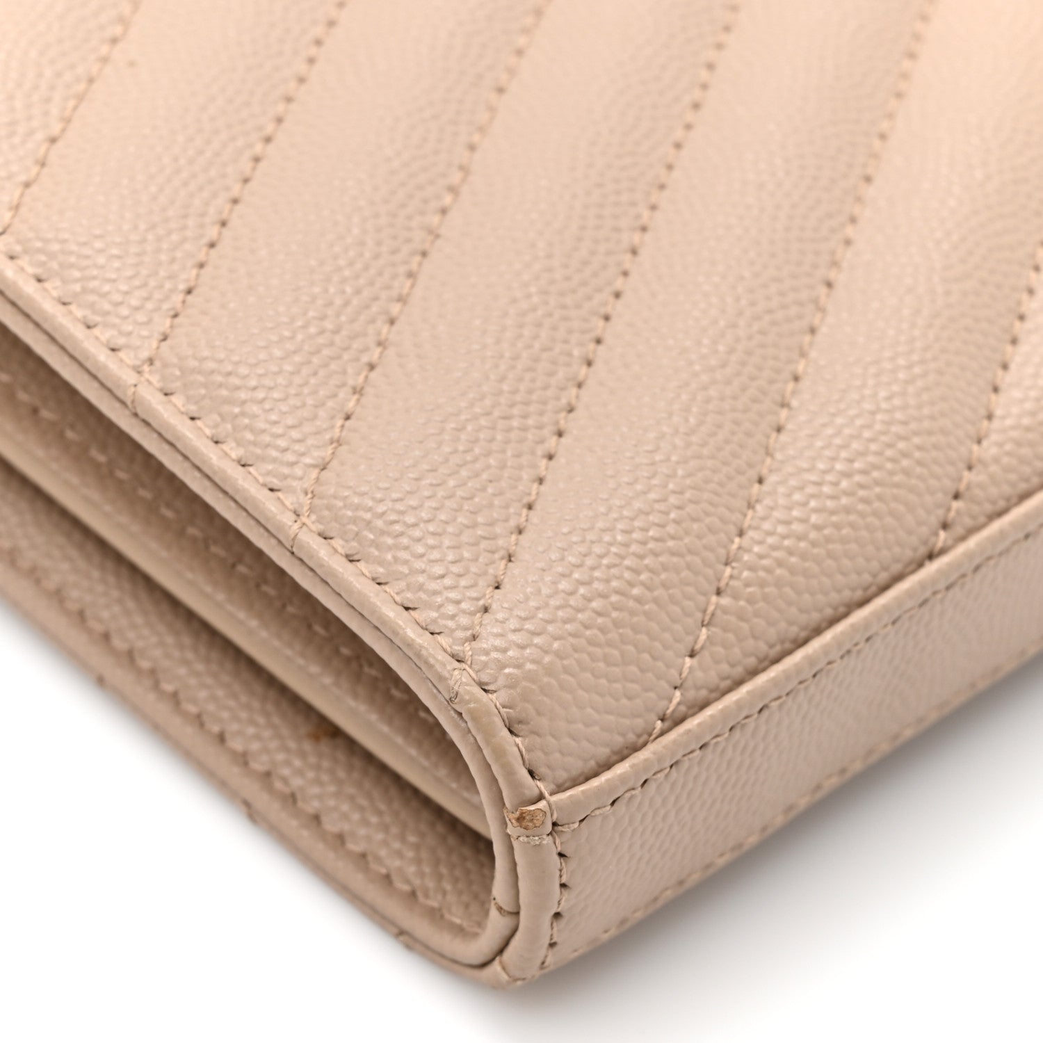 Saint Laurent Grain De Poudre Matelasse Chevron Monogram Chain Wallet Dark Beige 13 of 14