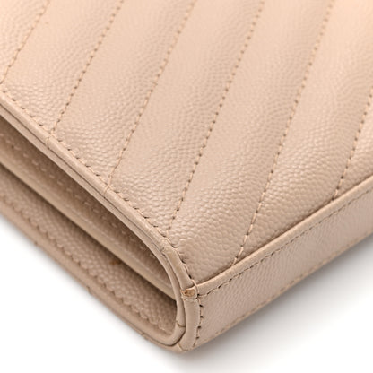 Saint Laurent Grain De Poudre Matelasse Chevron Monogram Chain Wallet Dark Beige 13 of 14