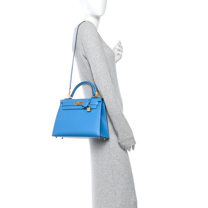 Hermes Epsom Kelly Sellier 28 Bleu Frida 2 of 9