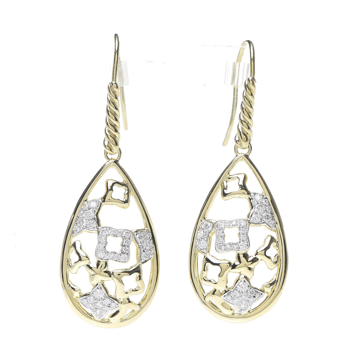 18K Yellow Gold Diamond Quatrefoil Drop Earrings