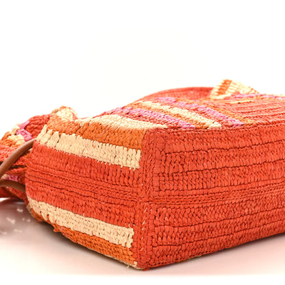 Loewe X PAULA'S IBIZA Raffia Striped Medium Flamenco Knot Clutch Bright Orange Pink 8 of 9