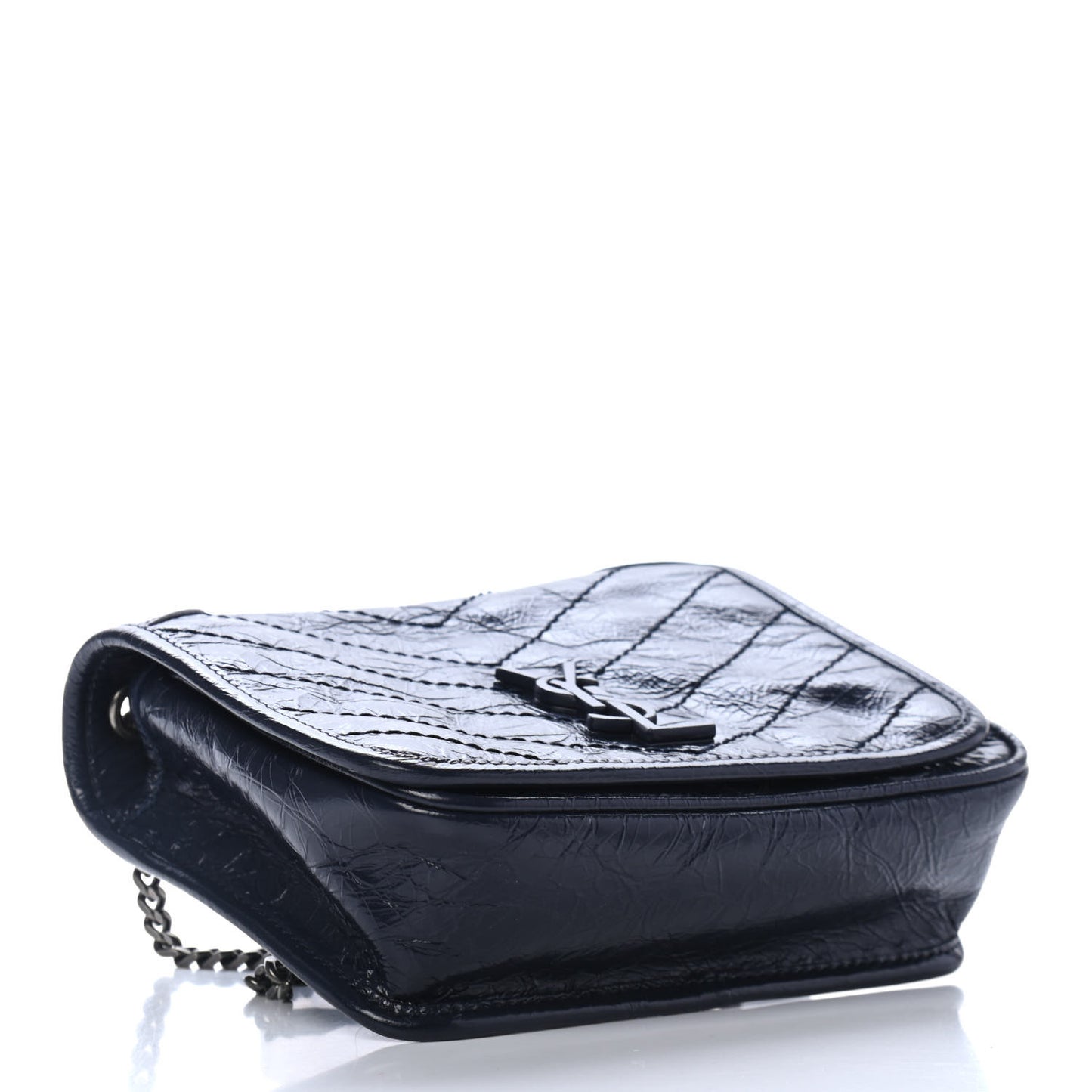 Crinkled Calfskin Matelasse Monogram Niki Chain Wallet Deep Marine
