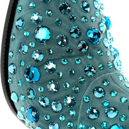 Gucci Nylon Crystal Embellished Cowboy Boots 37.5 Turquoise 8 of 9