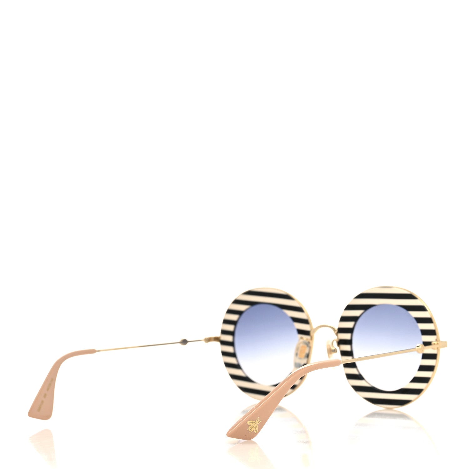 Gucci Metal Acetate Striped Gucci Band Round Frame Sunglasses GG0113S Black White 4 of 6