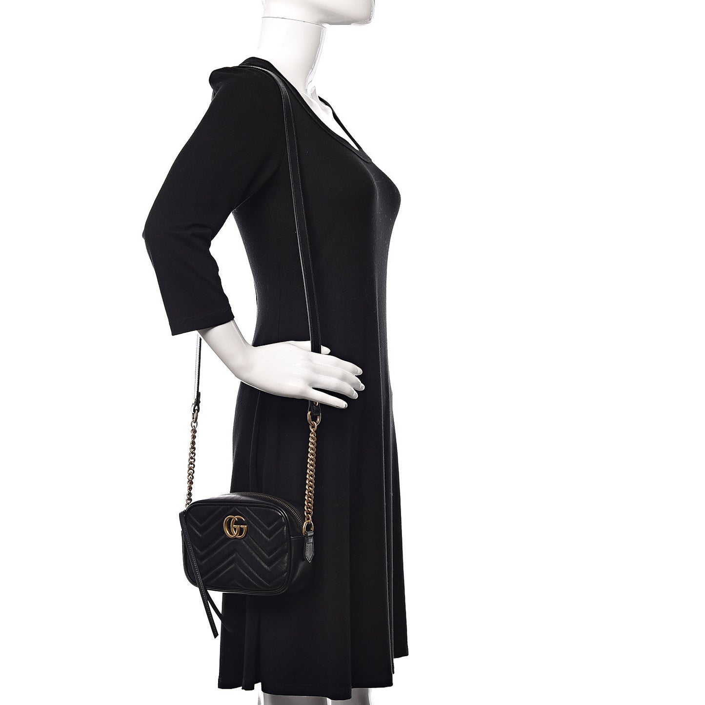 Calfskin Matelasse Mini GG Marmont Chain Shoulder Bag Black