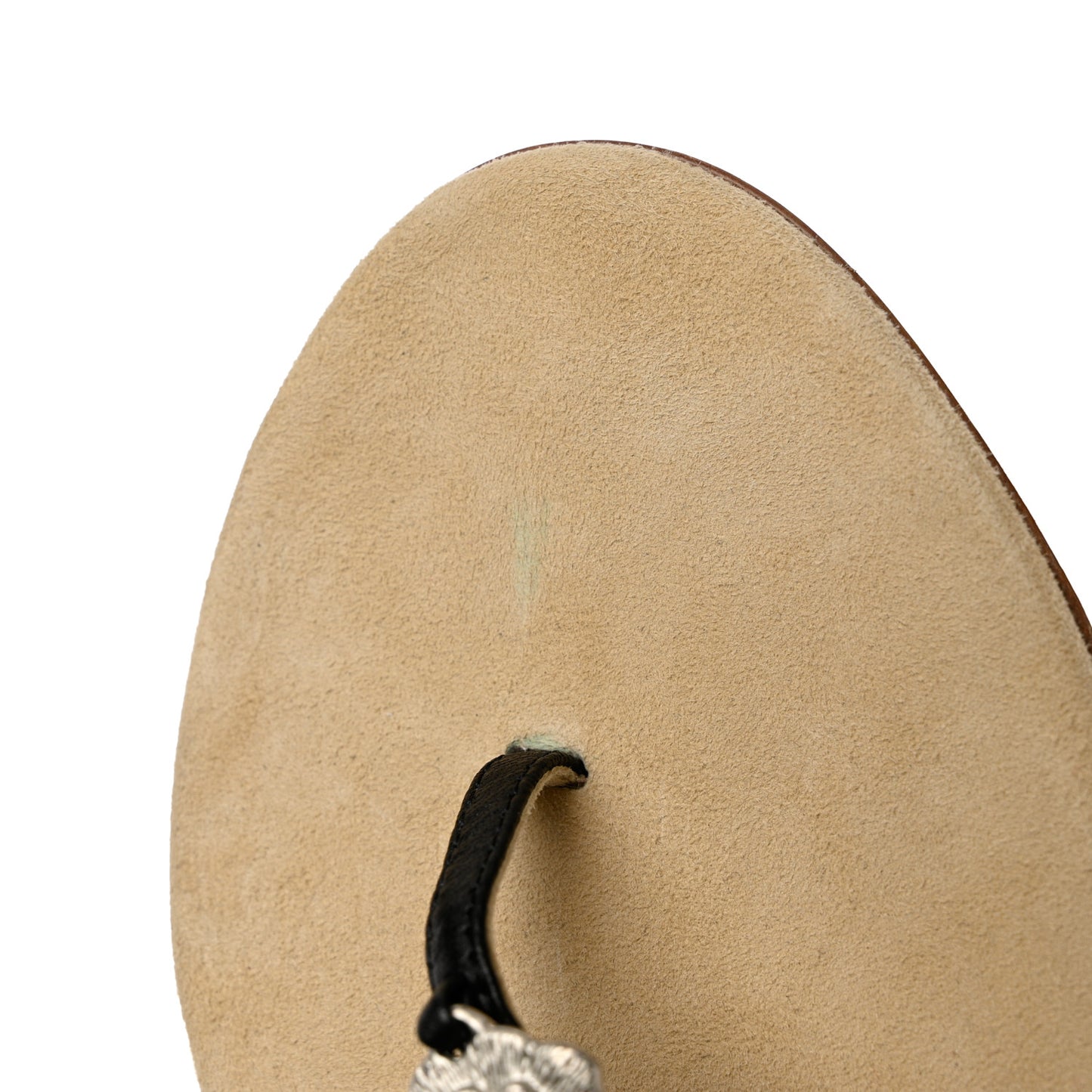 Lambskin Metal Camellia Thong Sandals 36.5 Black