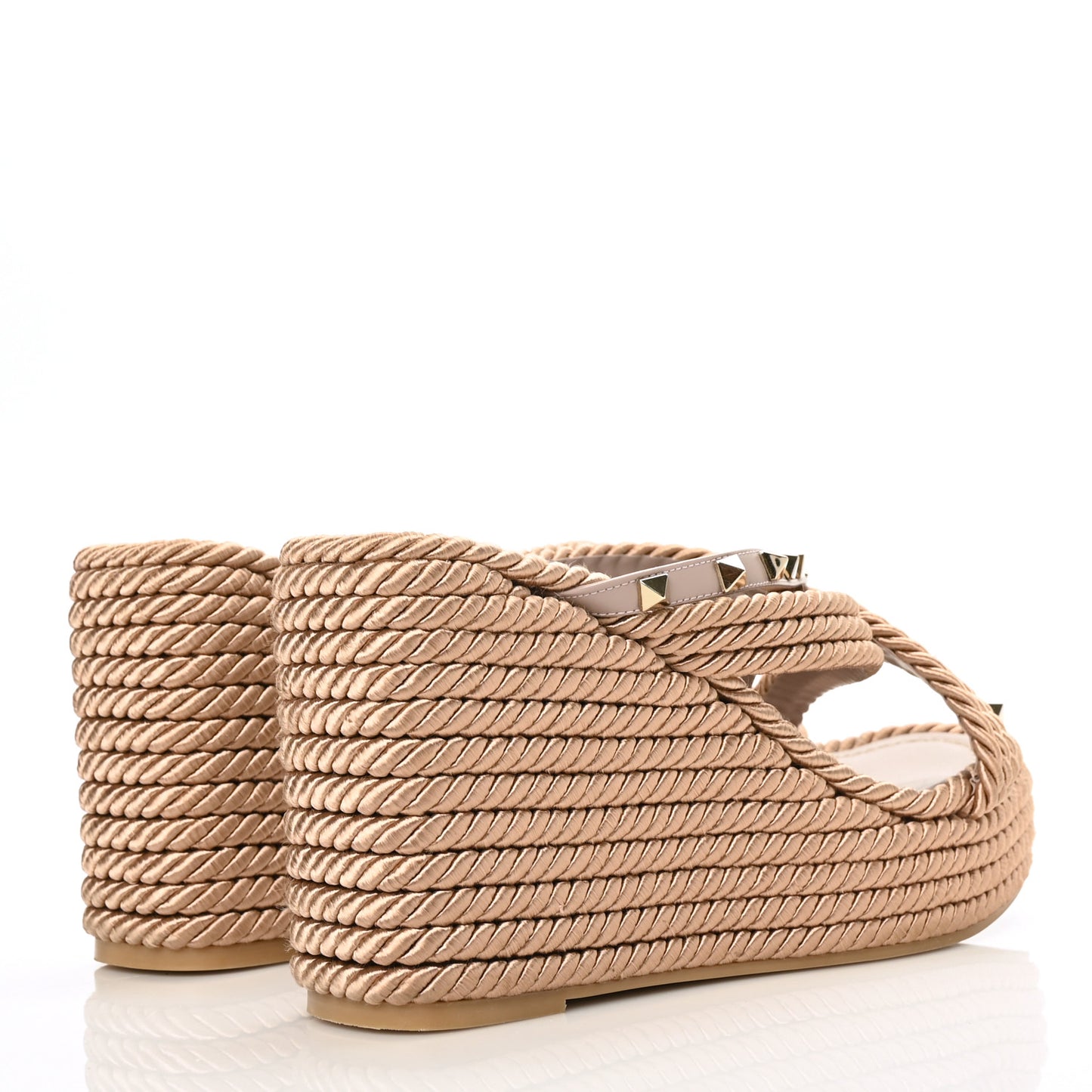 Calfskin Silk Rockstud Torchon Espadrille Wedge 25/95mm Slide Sandals 39 Poudre