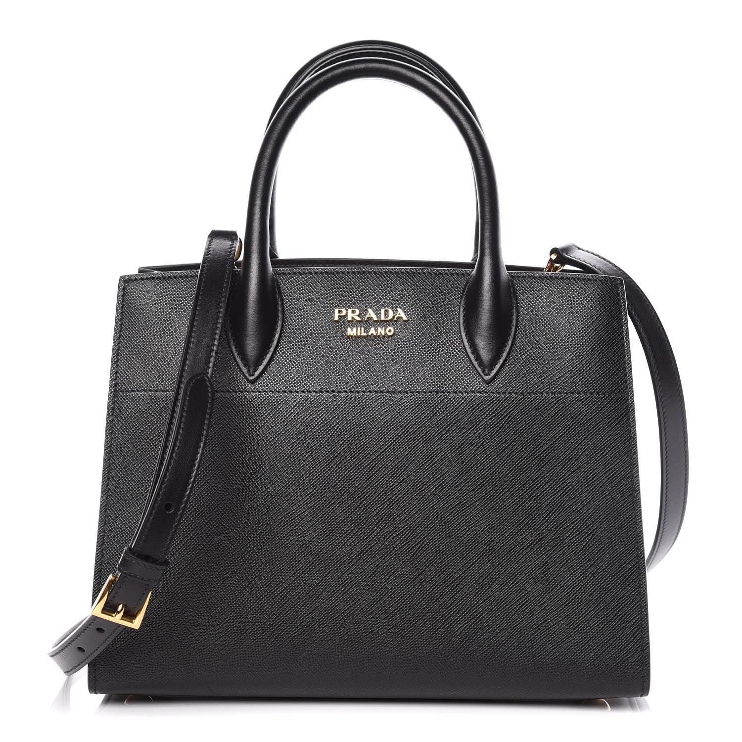 Prada Saffiano City Calfskin Small Bibliothèque Top Handle Black Begonia 1 of 10