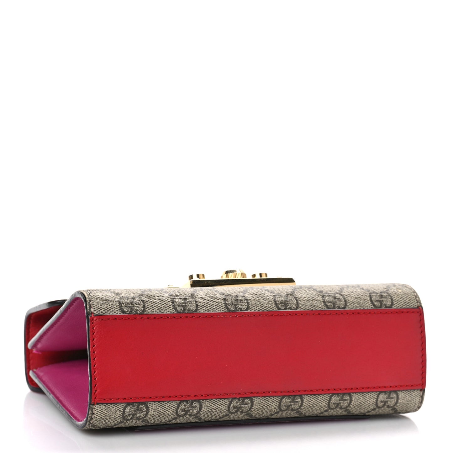 GG Supreme Monogram Calfskin Small Padlock Shoulder Bag Beige Hibiscus Red New Rosette