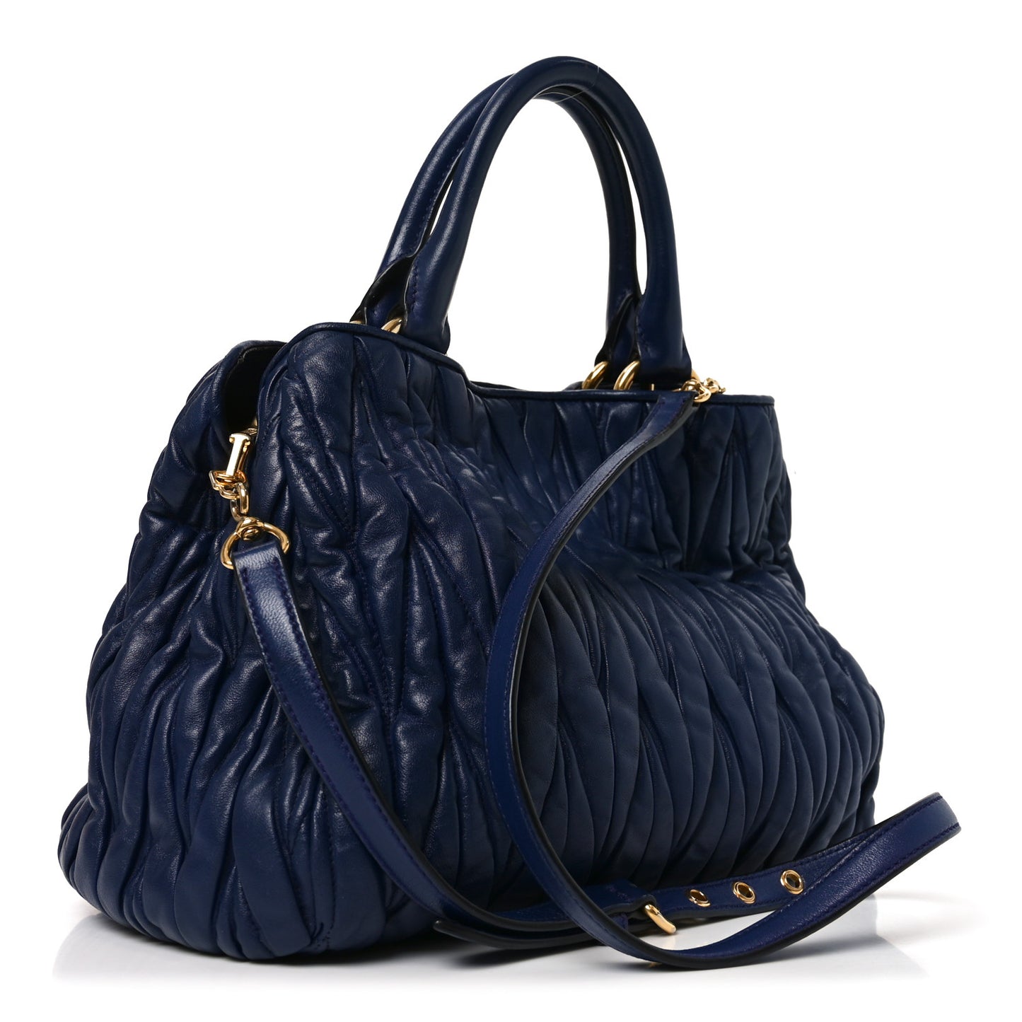 Nappa Matelasse Bauletto Top Handle Bowler Blue
