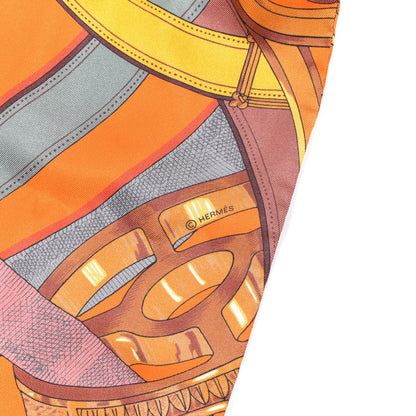 Hermes Silk Cavalcadour Maxi Twilly Orange Argile Bouton D'Or 3 of 5