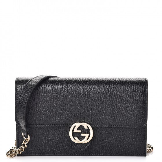 Gucci Dollar Calfskin Interlocking G Chain Wallet Black 1 of 8
